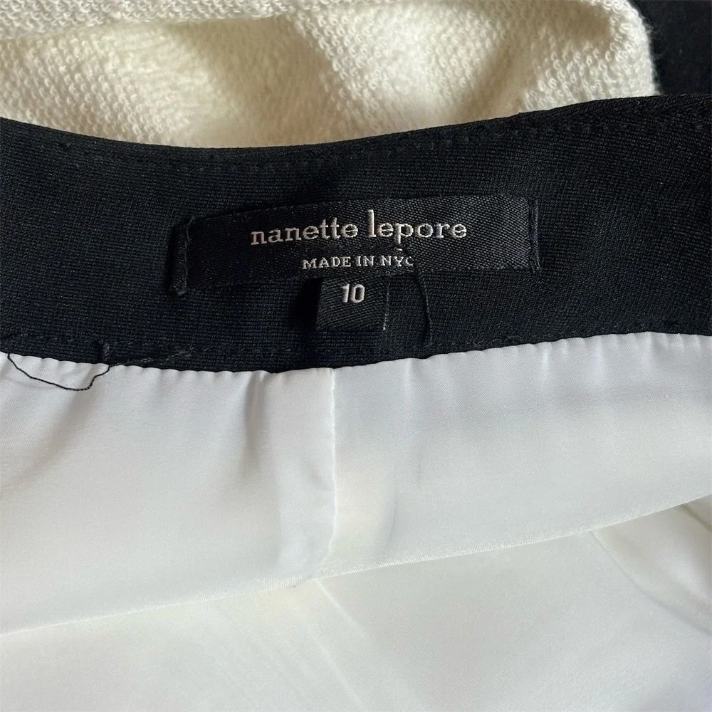 Nanette Lepore‎ Skirt Womens Size 10 Ivory Boucle Pencil Knee Black Trim